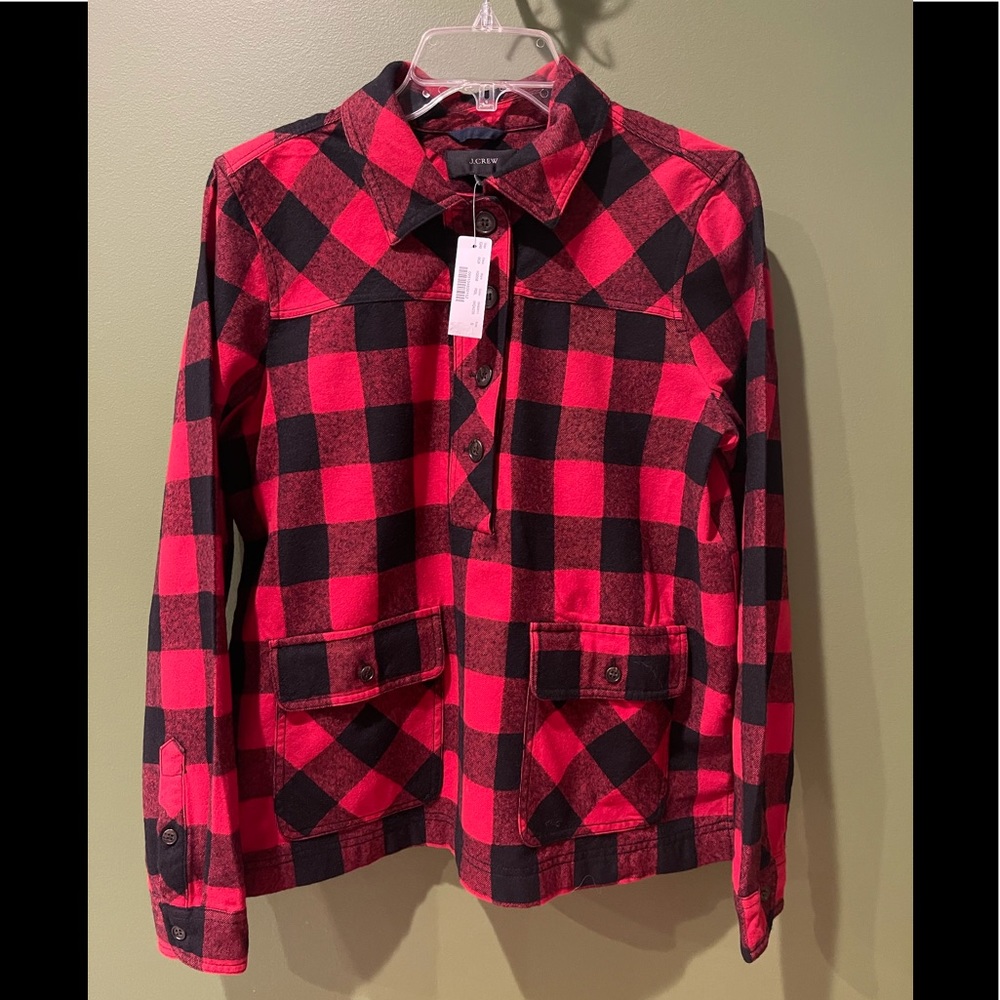J Crew Petite Flannel Buffalo Check Popover, NWT